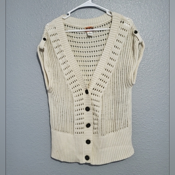 MUDD 100% Cotton Country White Plunging V-Neck Crochet Buttom Down Vest Size XL - Picture 1 of 11